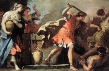  Moses Oil Painting - Moses Defending The Daughters Of Jethro grand manner Sebastiano Ricci